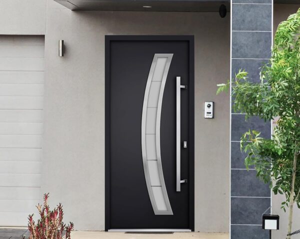 VDOMDOORS Front Exterior Prehung Glass Steel Door 36 x 80 inches Left -Hand/Deux 6500 Black Enamel/Lite and Stainless Inserts Single Modern Painted