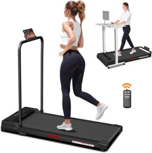 Walking Pad Treadmill Under Desk Treadmill for Office Home, 3.0HP Quiet Folding Treadmill with 300 LBS Weight Capacity, Walking Pad with Handle Bar, Portable Treadmill with Remote Control