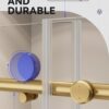56"-60" W X 75" H Frameless Quiet Sliding Shower Door,Solid Shower Door with 5/16"(8mm) Clear Tempered Glass,Sturdy Rail,Stainless Steel Handles,Water Retaining Strips,Premium Bathroom Door,Gold