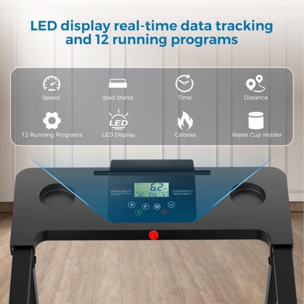 Treadmill with Handles, 2025 Upgraded Small Treadmill Home, Portable Electric Treadmills for Home 300 lbs Weight Capacity,Walking Pad Treadmill,Lightweight Folding Foldable Treadmill with LED Display