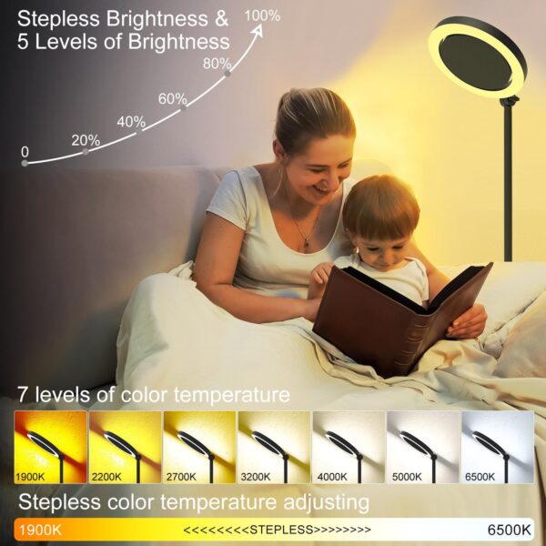 36W Bright LED Floor Lamp for Living Room with Remote, 75.5 Inch Tall Stepless Dimmable Standing Lamp for Bedroom, Floor Lights with 2 Rotatable Lights 1900K-6500K for Dining Room Office