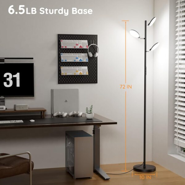 bedee LED Floor Lamp for Living Room: 30W Dimmable Standing Light with 4 Color Temperature, 3 Rotatable LED Tree Floor Lamp with Remote and Touch Control for Bedroom Office Lighting