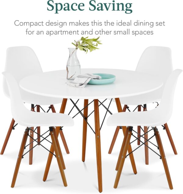 Best Choice Products 5-Piece Dining Set, Compact Mid-Century Modern Table & Chair Set for Home, Apartment w/ 4 Chairs, Plastic Seats, Wooden Legs, Metal Frame - Brown/White