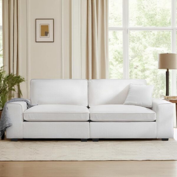 88.58" Modern Sofas for Living Room Linen Breathable Loveseat Sofas & Couches with Square Wide Armrest and Removable Sofa Cushion Off-White
