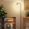 addlon Floor Lamps for Living Room Bright Lighting with Glass lampshade, Modern Bright Floor Lamp with LED Bulbs Industrial Standing lamp for beroom, Tall Pole Lamps Office - Black