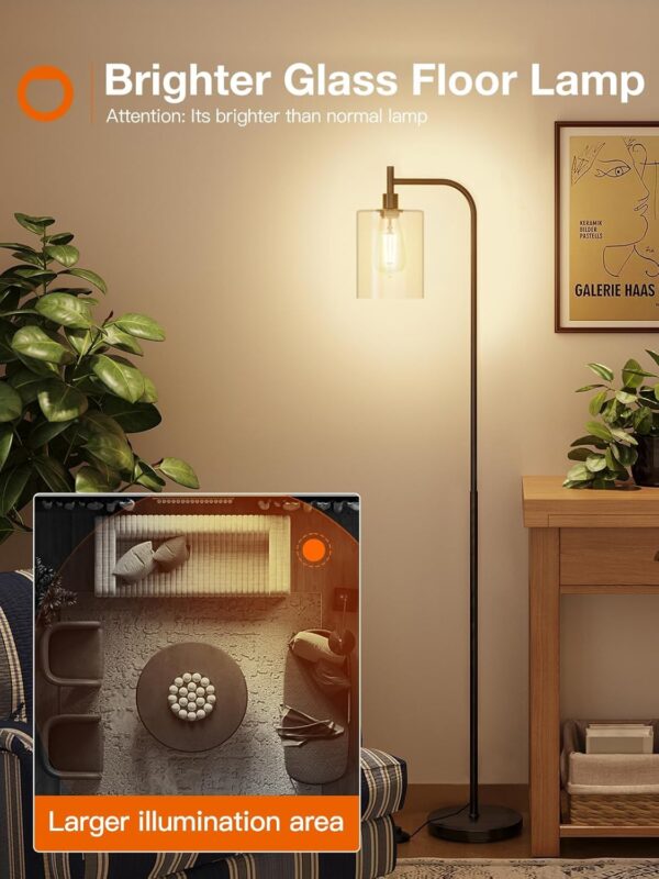 addlon Floor Lamps for Living Room Bright Lighting with Glass lampshade, Modern Bright Floor Lamp with LED Bulbs Industrial Standing lamp for beroom, Tall Pole Lamps Office - Black