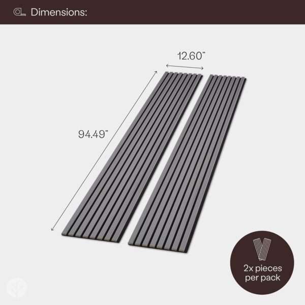 WVH Slatpanel Matte Gray Veneer – Acoustic 3D Textured Wood Panels for Walls & Ceilings | Decorative Panels for Homes, Offices & Studios | 2 x-94.49” x 12.8” | Veneer, MDF, Felt