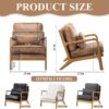 2 PCS Mid Century Modern Chair with Pillow Upholstered Lounge, Reading Chair with Soft Cushion and Solid Wood Arm Chair, Vintage Accent Leisure Recliner with Back for Living Room, Bedroom, Brown