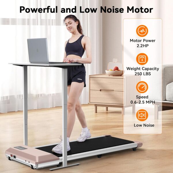 DeerRun Walking Pad, 2024 Upgrade Smart Under Desk Treadmill, 2.2HP Small Quiet Portable Treadmill, Walking Treadmill Under Desk, APP & Remote Control, Knee-Protective, No-Assembly