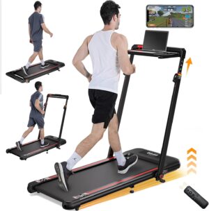 Walking Pad Treadmill, 3.0HP Under Desk Treadmill with Handle Bar and Incline, 300lbs Capacity with Removable Desk Workstation, Foldable Treadmill with Remote Control, APP for Home Office