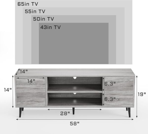 Flamaker TV Stand, 58 Inch Entertainment Center with 2 Doors and 2 Storage Cabinets for TV up to 65 inch, TV Console Table for Living Room, Bedroom, Office (Light Gray)