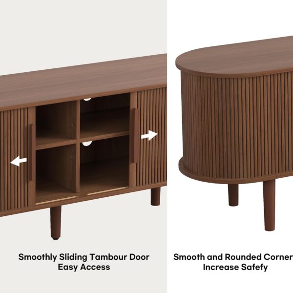 63'' TV Stand, TV Stands for Living Room, Entertainment Center with Storage and Sliding Door for 50/55/60/65 inch TV, Mid Century Modern TV Consoles Media Console Table for Bedroom(Walnut)