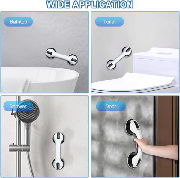 Grab Bars for Bathtubs and Showers, 2 Pack Shower Handle 12 Inch Strong Suction Shower Bar, Safety Bars for Shower Chair, Bathroom Grab Bar for Senior (Black White)