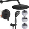SR SUN RISE Shower Faucet - 10 Inch Multifunctional High Pressure Shower Head System with Handheld Shower Head Fixtures - Valve Included - Matte Black