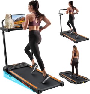 Walking Pad Treadmill with Incline, 3 in 1 Under Desk Treadmill 300lbs Capacity with Removable Desk Workstation, 3.5HP Compact Foldable Walking Treadmill for Home Office with Remote Control