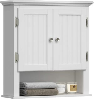 UTEX Bathroom Cabinet Wall Mounted, Wood Hanging Cabinet, Wall Cabinets with Doors and Shelves Over The Toilet for Bathroom,White