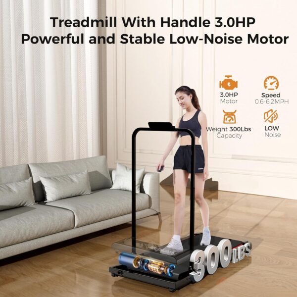 Walking Pad with Handle, 3.0HP Walking pad Treadmill, 3 in 1 Portable Under Desk Treadmill for Home, Treadmil with Handle Bar,Small Treadmill,Folding Walking Treadmill with Remote Control, LED Display