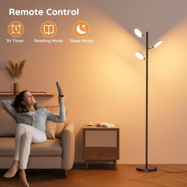 bedee LED Floor Lamp for Living Room: 30W Dimmable Standing Light with 4 Color Temperature, 3 Rotatable LED Tree Floor Lamp with Remote and Touch Control for Bedroom Office Lighting