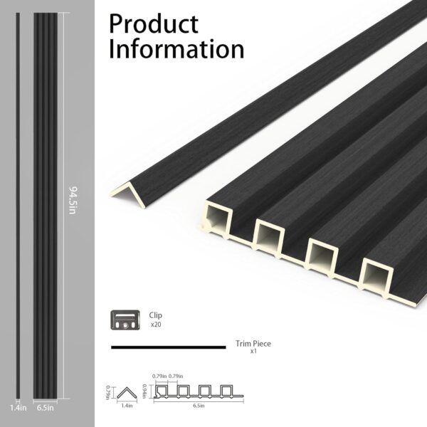 6-Piece WPC Acoustic Slat Wall Panel for Modern Interior Decor, 94.5” x 6.5” 3D Wood Slat Wall Paneling for Living Room, Charcoal, 25.6 Sq.Ft