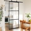 Winado 36in x 84in Glass Barn Door with 6FT Barn Door Hardware Kit, 3-Panel Interior Clear Glass & Black Steel Frame, Predrilled Holes for Easy Installation