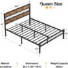 VECELO Queen Metal Platform Bed Frame with Rustic Vintage Wooden Headboard, Heavy Duty Metal Slats Support, Platform Mattress Base No Box Spring Needed, No Noise, Easy Assembly，Brown