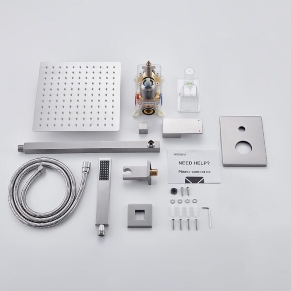 Shower System, Brushed Nickel Shower Faucet Set with 12-Inch Rain Showerhead and Handheld Spray, Wall Mounted High-Pressure Showerhead Combo Set Included Valve and Trim, Brushed Nickel