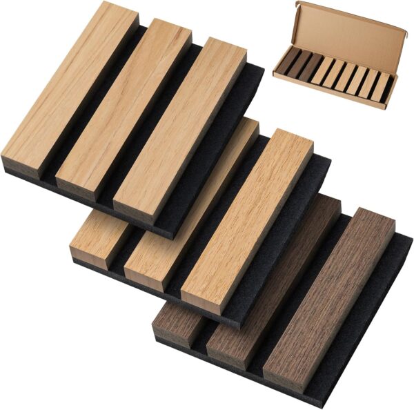 [Sample Pack] Wood Slat Wall Panel Fluted Wall Panels Wood Wall Acoustic Panels For Wall/Ceiling, 6” × 5”× 0.8” Wood Panels For Wall, 3 Color Small Sample Tiles