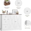 White Buffet Cabinet with Storage, Farmhouse Kitchen Cabinet with 3 Drawers and 2 Doors, Storage Cabinet for Kitchen, Dining Living Room