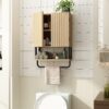 RUSTOWN Fluted Bathroom Wall Cabinet with 2 Doors, 3-Tier Modern Farmhouse Medicine Cabinet, Over The Toilet Storage Cabinet with Adjustable Shelf and Towel Bar(Natural, Small)