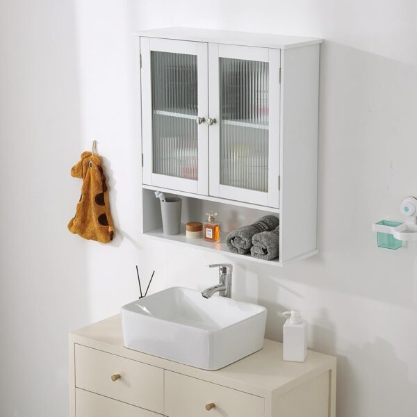 LITA Bathroom Wall Cabinet with Glass Doors, Medicine Cabinet with Adjustable Shelves, Space Saver Over Toilet Storage Cabinet for Bathroom, Living Room, Kitchen, White