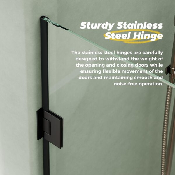 DELAVIN 34"W x 72"H Frameless Shower Door in Matte Black, Single Shower Door with 5/16" Clear Tempered Glass, Stainless Steel Hinged Glass Shower Door, Bathroom Shower Door with Seal Strip and Handles