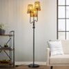 Boho Floor Lamp, 68in. Rattan Floor Lamp with Rattan Shade,3 Light Tree Standing Lamp for Bedroom,Nursery,E26 Socket, Living Room Floor Lamp for Rustic,Coastal, Beach or Bohemian Decor (Black)