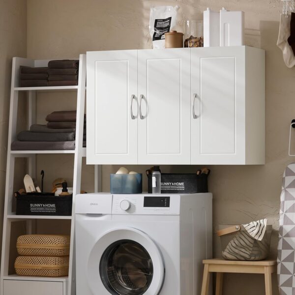 SoBuy Bathroom Kitchen Wall Cabinet Garage or Laundry Room Wall Storage Cabinet White Stipple Linen Tower Bath Cabinet Medcine Cabinet Cabinet with Shelves, White FRG231-L-W