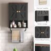 Bathroom Wall Cabinet, Medicine Cabinet with Open Partition and Towel Bar, Rustic Storage Cabinet with Open and Hidden Storage Space, for Bathroom, Living Room, Kitchen, Black and Walnut