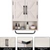 RUSTOWN Farmhouse Wall Storage Cabinet with Two Barn Door, Rustic Mounted Medicine Cabinet with Adjustable Shelf and Towel Bar, 3-Tier Wood Cabinet for Kitchen, Bathroom, Living Room (Vintage White)