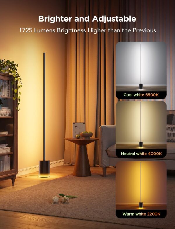 Govee Floor Lamp 2 with Matter, RGBIC Warm Cool White LED Floor Lamp Works with Alexa, 1725lm Corner Floor Lamp with Music Sync, Scene Modes, Smart Floor Lamp for Bedroom, Living Room, Black(1 Pack)