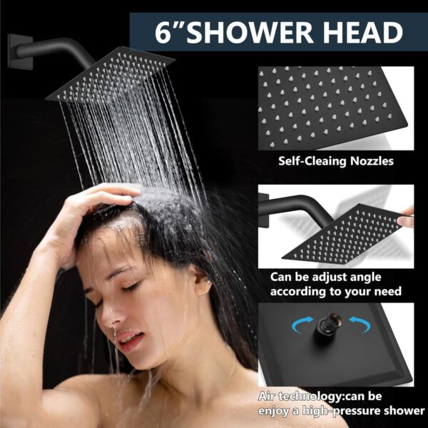 Aolemi Shower Faucet Set Ceiling Mount Shower System Rough-in Valve and Shower Trim Kit 10 and 6 Inch Dual Shower Head 2 in 1 Handheld Spray Push Button Diverter Matte Black