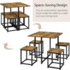 Yaheetech Industrial Dining Table Set for 4 Compact Kitchen Table and 4 Stools Space Saving Home Furniture for Small Space, Rustic Brown