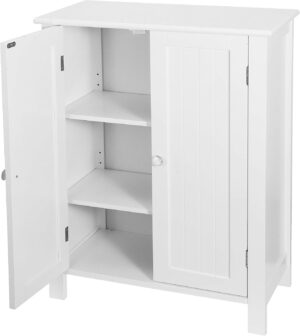 SUPER DEAL Modern Bathroom Floor Storage Cabinet with Adjustable Shelf and Double Door Rust Proof, Living Room Modern Home Furniture Storage Organizer Cabinet