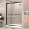 56-60”W x 76" H New Upgraded Single Sliding Semi-Frameless Shower Door, Semi-Frameless Shower Door with Explosion-Proof Film and Nano Coating, 1/4” (6MM) SGCC Tempered Glass, Matte Black Finish