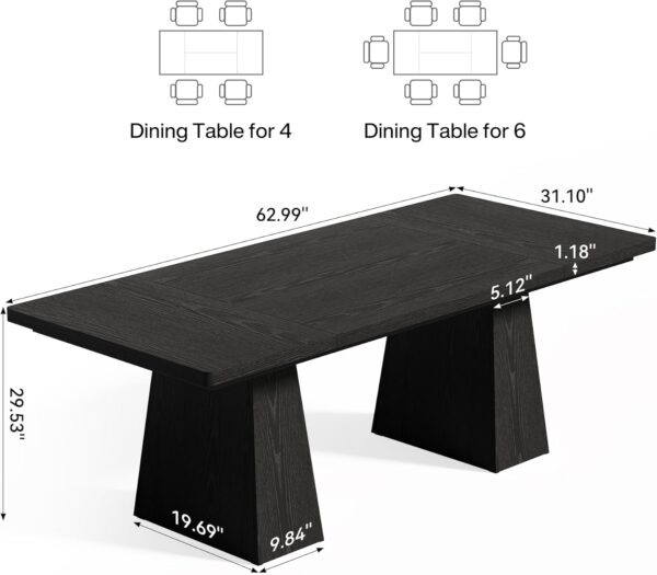 LITTLE TREE Dining Table for 6 People, Wooden Dining Table, Rectangle Table with Heavy Duty Legs, Modern Dining Table for Kitchen, Dining Room, Black