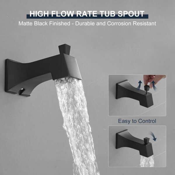 Tub Shower Faucet, Matte Black Shower Faucet Set with 8-Inch Square Rain Shower Head and Tub Spout, Brass Shower System Bathtub Shower Faucet Set Complete, Tub shower faucet set with valve