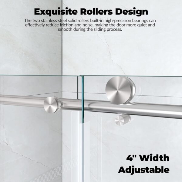 Shower Door, 56-60" W × 76" H Frameless Sliding Shower Door,Waterproof Glass Shower Door with Stainless Steel Handle and Seal Strip, 5/16" (8mm) Easy-Clean Tempered Glass, Brushed Nickel