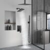 Aolemi Shower Faucet Set Ceiling Mount Shower System Rough-in Valve and Shower Trim Kit 10 and 6 Inch Dual Shower Head 2 in 1 Handheld Spray Push Button Diverter Matte Black