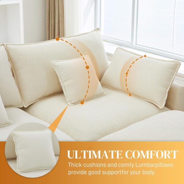 145" U Shaped Cloud Couch Sectional for Living Room, Oversized Modern Modular Sofa with Movable Ottoman, Comfy Fluffy Chenille 6 Seat Sofa Set with Central Console & USB Ports, White