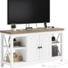 YITAHOME Farmhouse TV Stand for 55/50 Inch with Power Outlet, Mid Century Modern Entertainment Center with Storage and Adjustable Shelf, 47'' TV Table Media Console for Living Room, White & Grey Wash