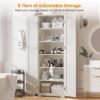 70" Tall Storage Pantry Cabinet, Bathroom Floor Organizer Storage Cabinet with 2 Doors and 6 Adjustable Shelves, Standing Utility Cabinet for Dining Room, Food Storage and Kitchen, White
