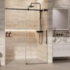 Shower Glass Door with Waterroof Seal Strip, Adjustable (56-60" W x 75 "H) Frameless Sliding Shower Door with Easy-Clean Coating SGCC Tempered Glass 5/16" (8mm), Stainless Steel Hardware, Black