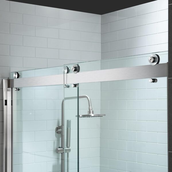 WOODBRIDGE Frameless Bathtub Shower Doors 56-60" Width x 62" Height with 3/8"(10mm) Clear Tempered Glass, 2 Ways Opening & Double Sliding in Brushed Nickel Finish