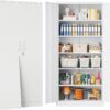 SISESOL White Metal Storage Storage Cabinet with 5 Adjustable Shelves,Metal Cabinet with Locking Doors,Steel Pantry Cabinet with Lock,71" Lockable Storage Cabinet for Home,Office,Garage,Kitchen,Shop